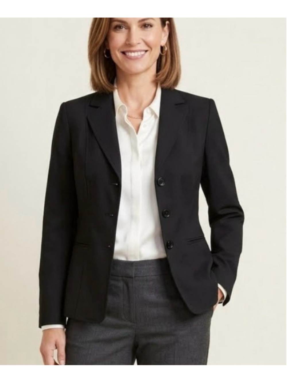 Jones New York Black Three Button Blazer Jacket Office Siren Dark Academia Sz 8